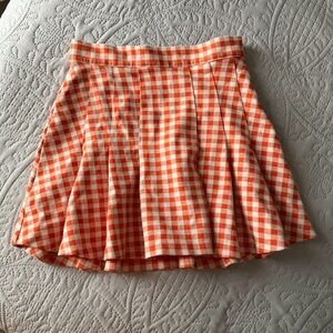 Free People | Honey High Waisted Orange Gingham Checkered Preppy Pleated Skirt 2